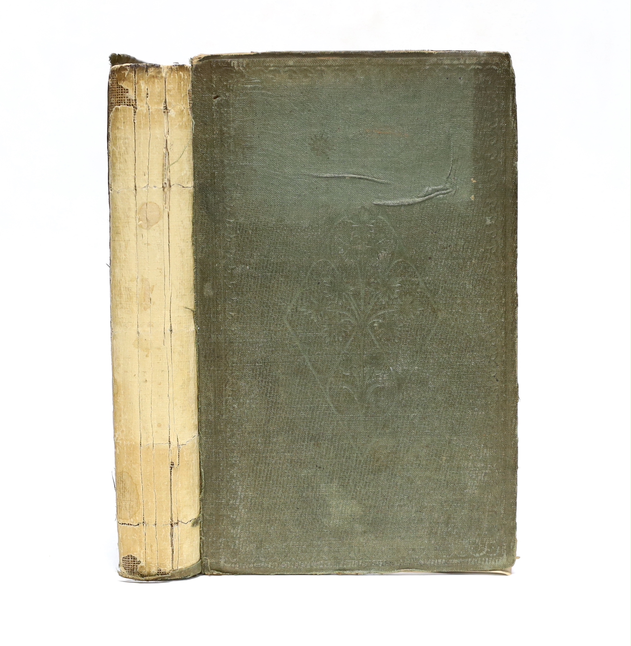 MacDonald, George - Phantastes: A Faerie Romance for Men and Women, 1st edition, 8vo, original olive-green blindstamped cloth, rubbed, bumped and creased and lacking spine, with half title, 24pp. Publisher’s catalogue (d